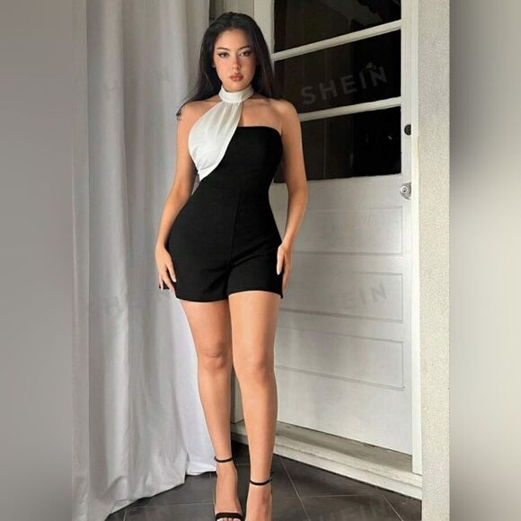 Black & White Short Jumpsuit - Picture 1 of 9